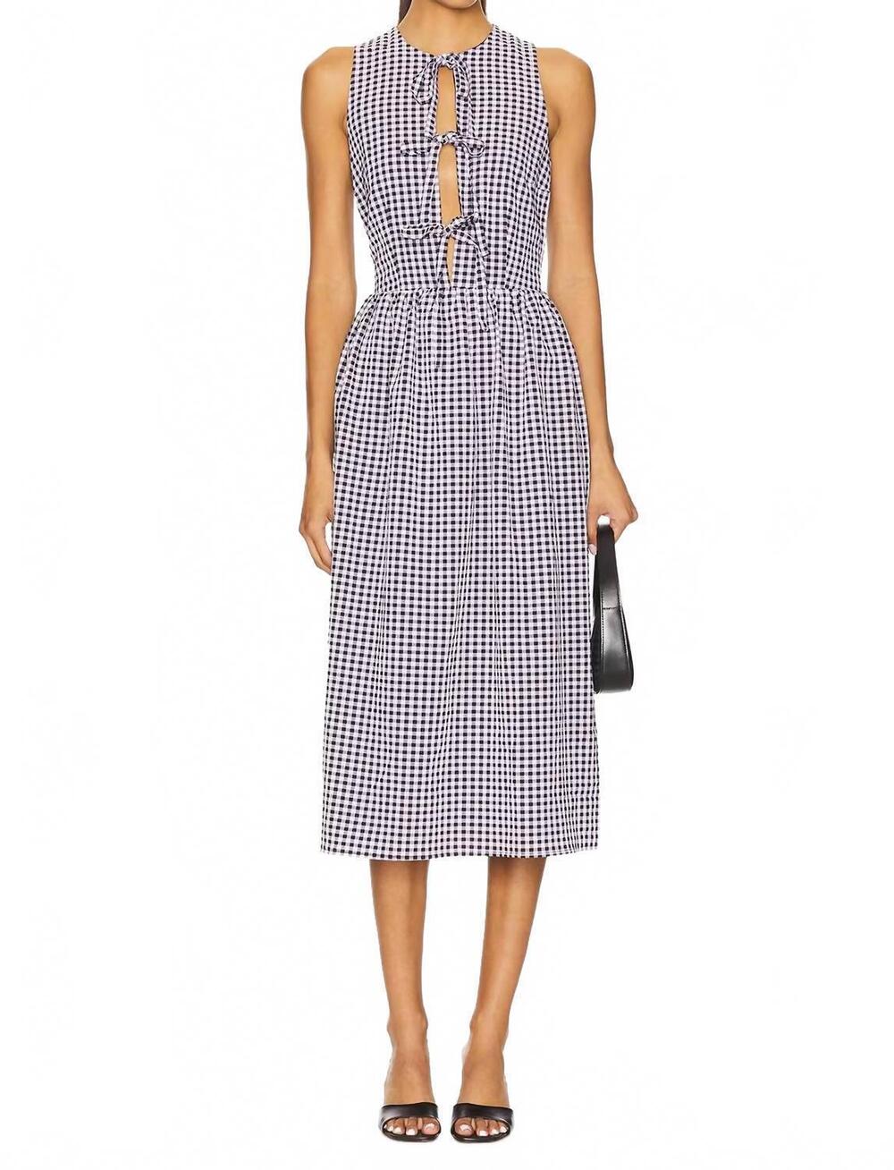 NEW MORE TO COME candace midi dress in black gingham